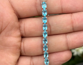 Swiss Blue Topaz Bracelet – Oval Sterling Silver Tennis Bracelet