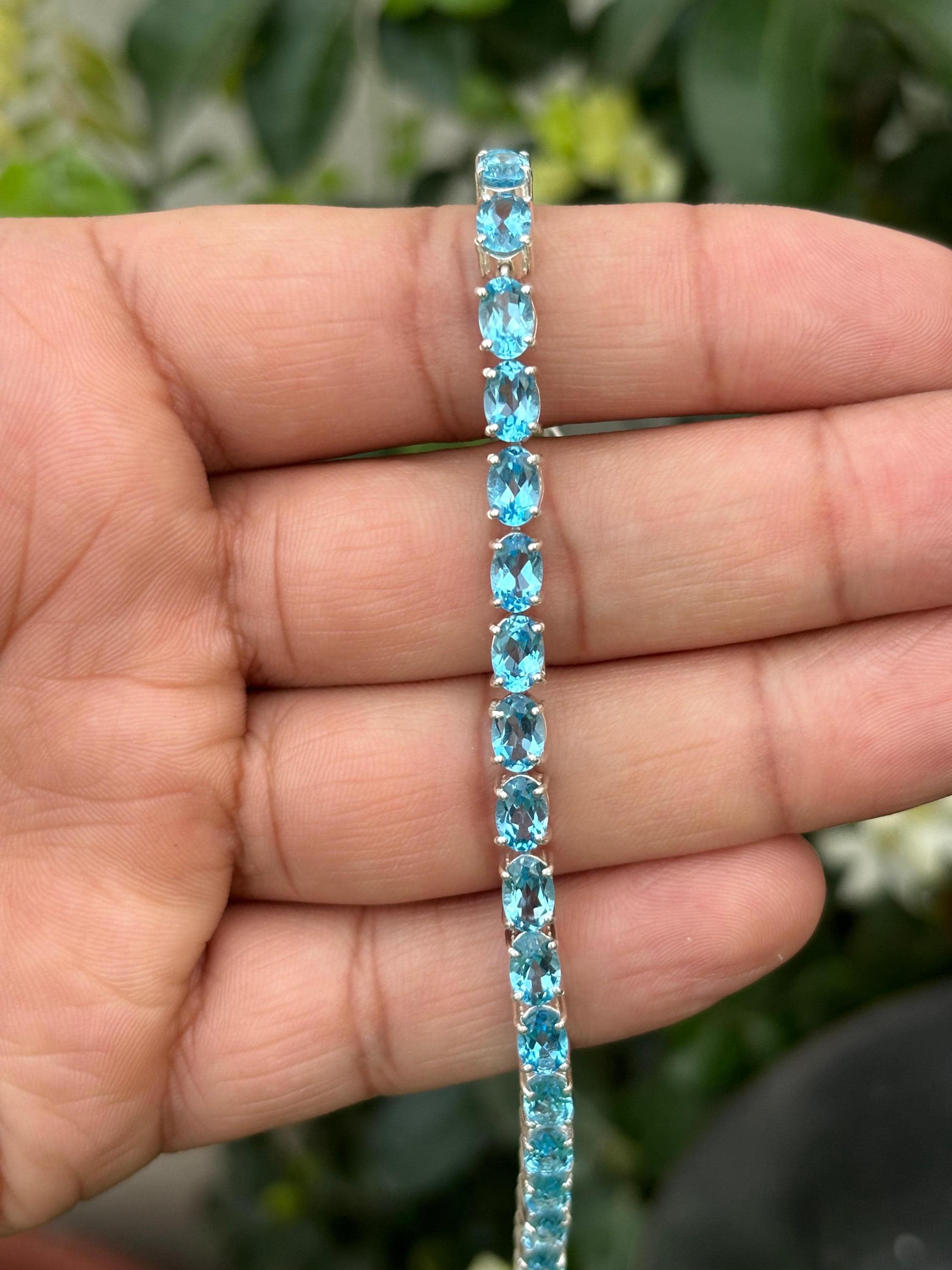 Swiss Blue Topaz Bracelet - Oval Sterling Silver Tennis Bracelet