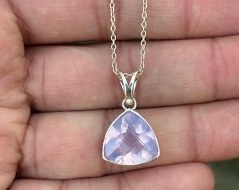 Lavender Quartz Trillion Necklace - Sterling Silver, Natural Stone