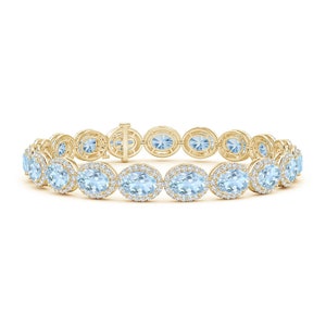 Aquamarine Bracelet- Yellow Gold Aquamarine Bracelet- March Birthstone- Aquamarine Jewelry