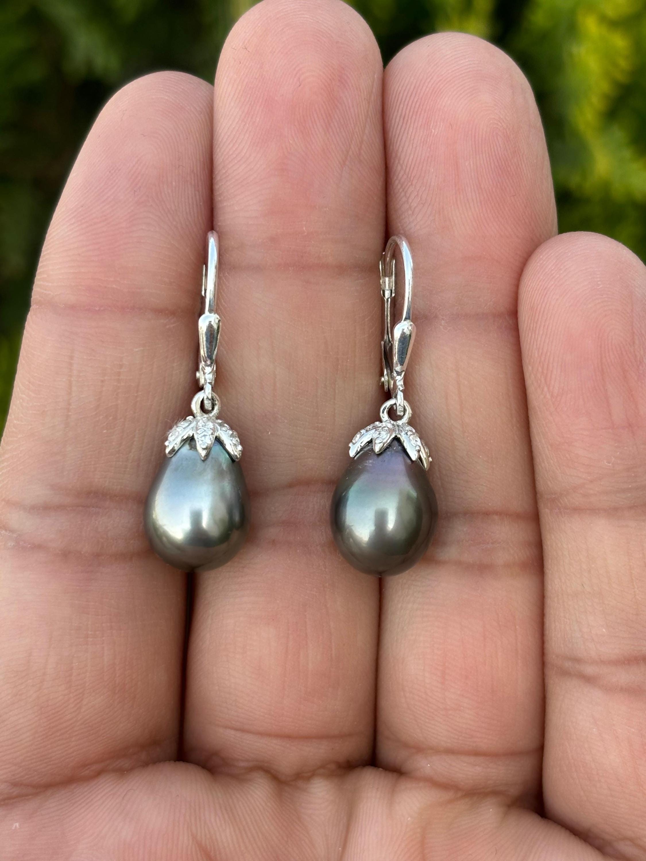Tahitian Pearl Earrings- Bridal Pearl Earrings- Pearl Drop Earrings- Pearl Jewelry- Genuine Tahitian Pearls- Natural Pearl Earrings