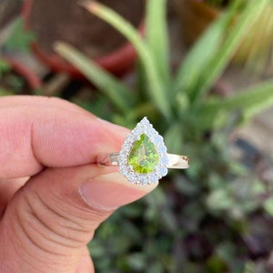 Natural Peridot Ring- Engagement Ring- Silver Peridot Ring- Pear Peridot Ring- August Birthstone