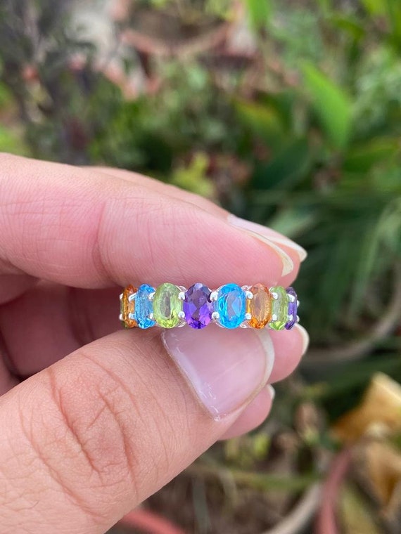 Blue Topaz Ring Stacked Multistone Teardrop Shape Stones Sterling Silver Blue Topaz Ring Stacked Multistone Teardrop Shape Stones Sterling Silver