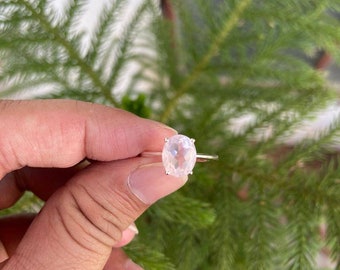 Anillo de cuarzo rosa - Anillo de cuarzo rosa ovalado - Anillo de compromiso - Regalo para ella - Anillo de piedra preciosa natural - Anillo de cuarzo rosa