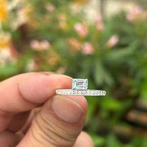 Aquamarine Ring- Engagement Ring- March Birthstone Ring- Natural Aquamarine- Blue Gemstone Ring- Emerald Cut Ring- Gift For Her