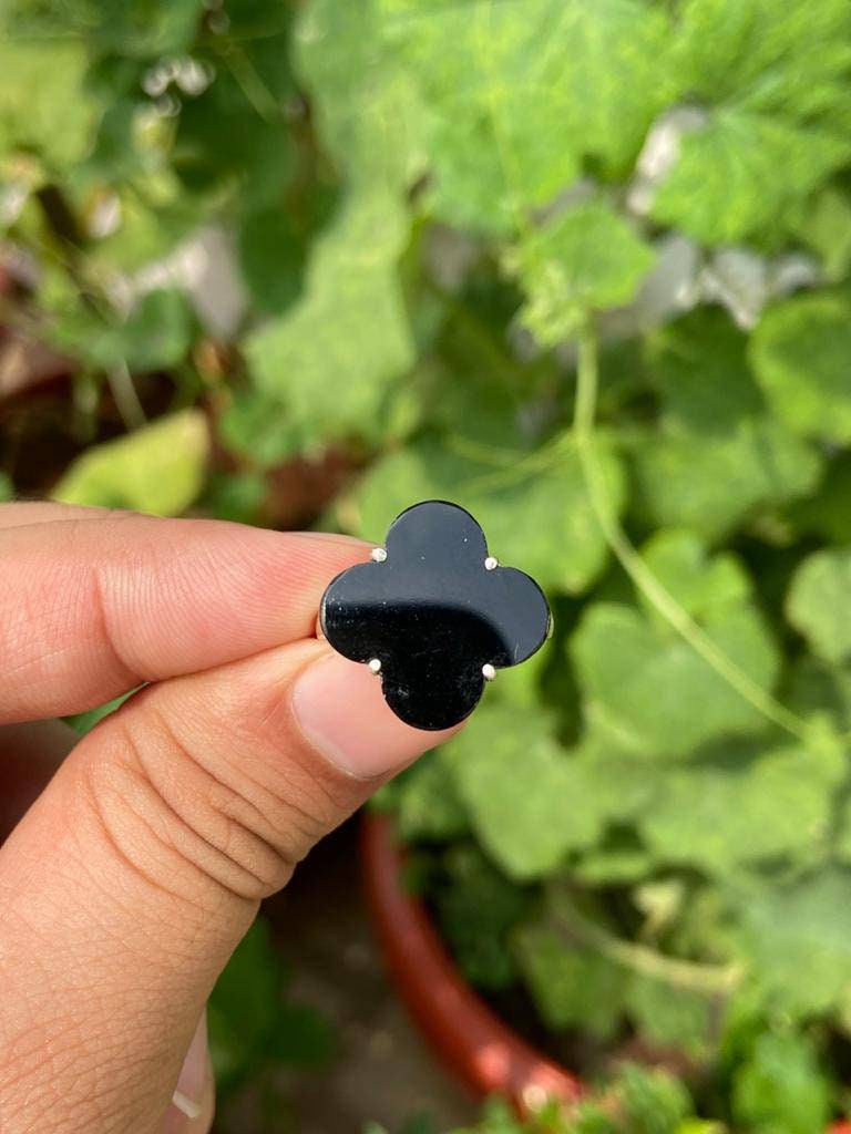 Clover Ring- Clover Black Onyx Ring- Sterling Silver Ring- Black Onyx Jewelry