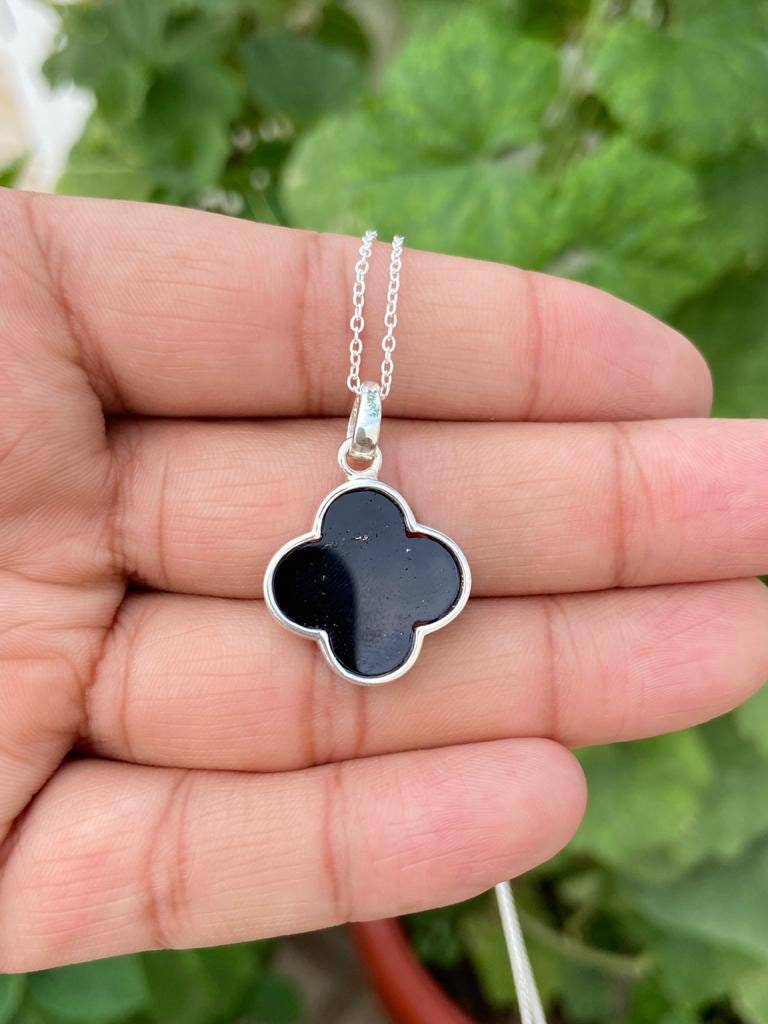 ★ROSEMONT★ Silver Clover Necklace RA24C26A Clover Necklace- Black Onyx Clover Necklace- Silver Onyx