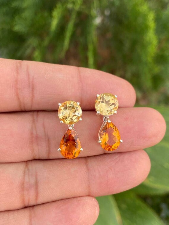 Orecchini A Perno In Argento 925 Con Citrino CZ 4mm - Pietra Portafortuna In Confezione Regalo