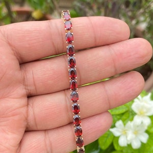 Garnet Bracelet- Tennis Bracelet- Garnet Jewelry- 14k Gold Garnet Bracelet- Gift For Her- Dainty Bracelet- January Birthstone
