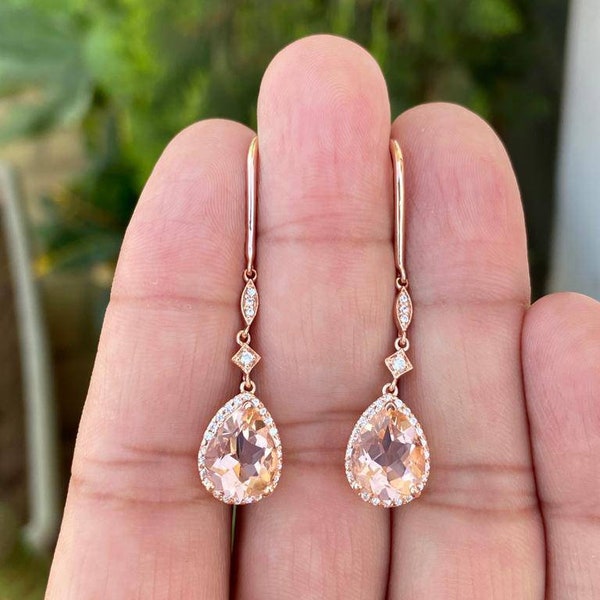 14k Gold Morganit Pear Ohrringe - Braut Hochzeitsschmuck