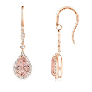 Pear Morganite Earrings- Rose Gold Morganite Earrings- Morganite Earrings- Wedding Jewelry- Gift For Her