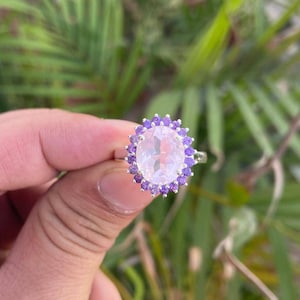 Rose Quartz Ring- Amethyst Ring- Pink Gemstone Ring- Anniversary Gift For Her- Rose Quartz Jewelry