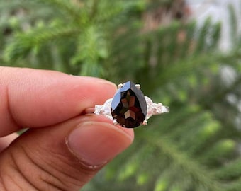 Pear Smoky Quartz Sterling Silver Engagement Ring – Handmade Gemstone Ring