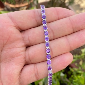 Amethyst Diamond Bracelet- Amethyst Tennis Bracelet- Dianty Bracelet- Tennis Bracelet Gold- Gift For Her- February Birthstone- Gold Bracelet