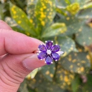 Amethyst Ring- Floral Ring- Natural Amethyst Ring- Silver Amethyst Ring- February Birthstone