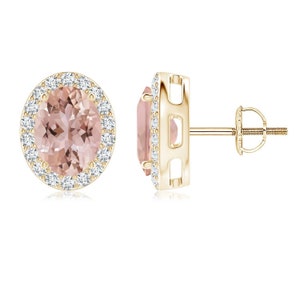 Oval Morganite Earrings- Rose Gold Morganite Earrings- Peach Morganite Earrings- Bridal Earrings- Stud Earrings