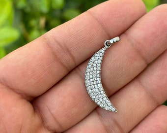 CZ Crescent Moon Necklace - Sterling Silver Celestial Jewelry