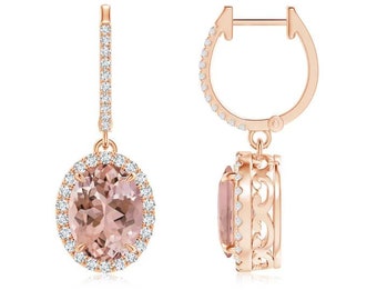 Pendientes de morganita - Pendientes de dama de honor - Joyas de boda - Pendientes colgantes - Pendientes de morganita de oro rosa