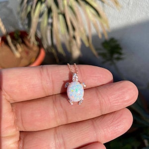 Turtle Necklace- Rose Gold Opal Necklace- Tortoise Opal Pendant- Animals Necklace