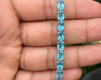 Swiss Blue Topaz Bracelet – Sterling Silver Gemstone Tennis Bracelet