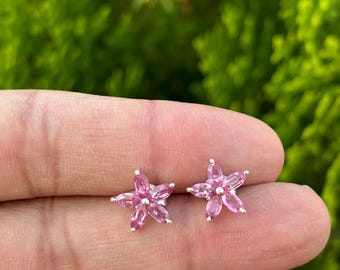 Rosa Saphir Ohrringe - Sterling Silber, zierliche Edelstein Schmuck