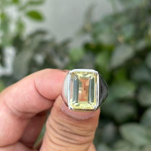 Lemon Quartz Ring- Engagement Ring- Quartz Ring- Silver Quartz Ring- Cocktail Ring- Emerald Cut Ring- Rings For Women
