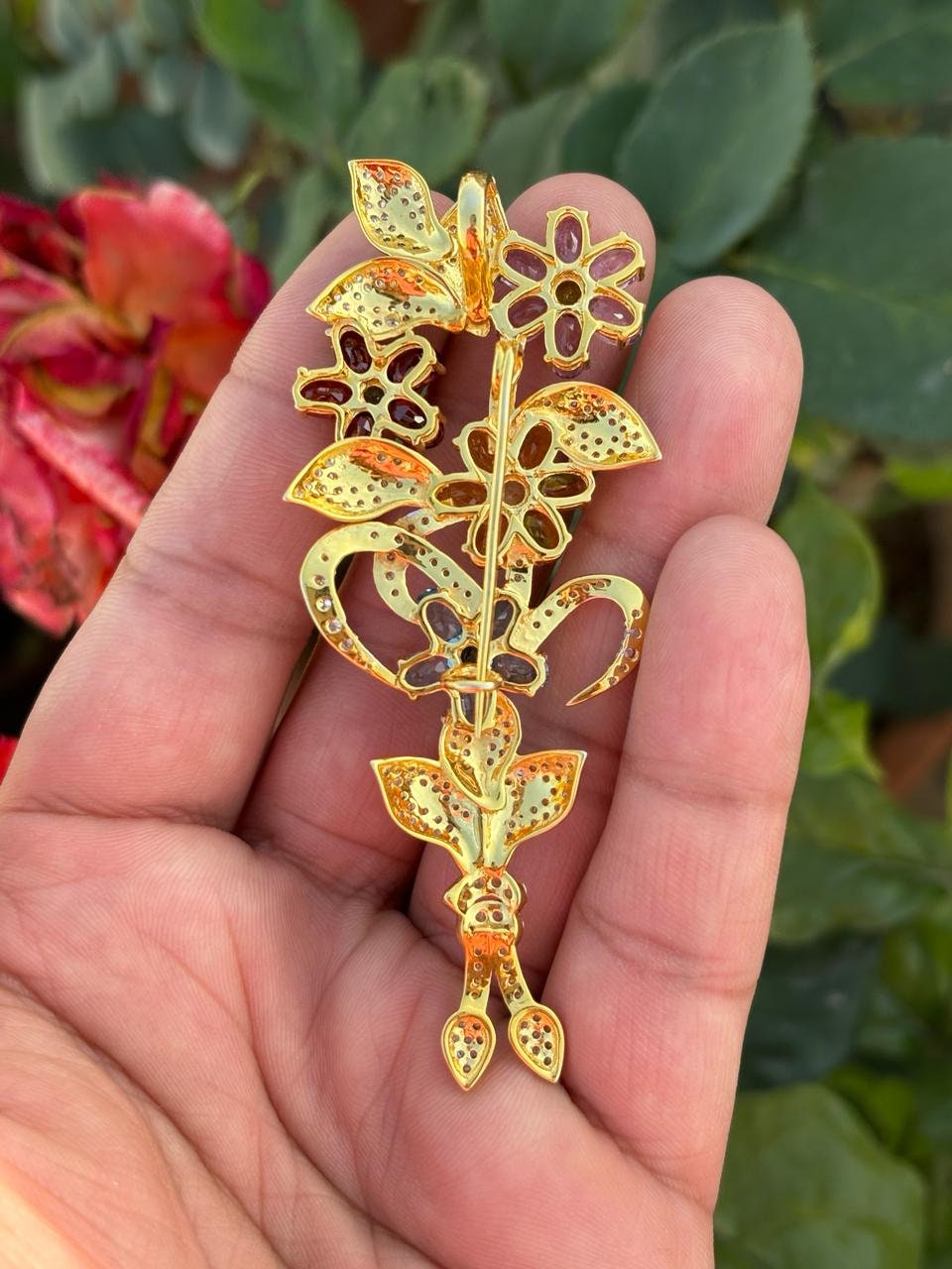 ハンドメイドの宝石の花のブローチペンダント - スターリングシルバー