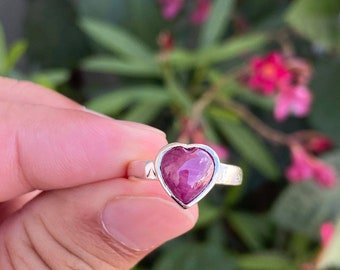 Anillo de corazón de rubí natural – Plata de ley 925, piedra natal de julio