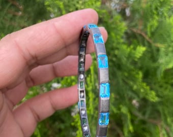 Swiss Blue Topaz Bracelet – Sterling Silver Bangle Cuff, Gemstone Jewelry