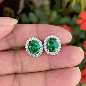 Emerald Earrings- Gold Emerald Earrings- Green Gemstone Earrings- Oval Emerald Earrings- May Birthstone