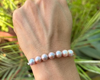 Freshwater Pearl Sterling Silver Bracelet – Handmade Beaded Chain