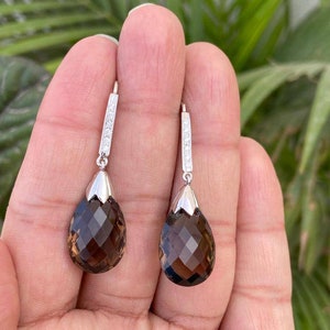 Natural Smoky Quartz Earrings- Drop Earrings- Silver Quartz Earrings- Smoky Quartz Jewelry