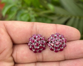 Natural Ruby Sterling Silver Stud Earrings – July Birthstone