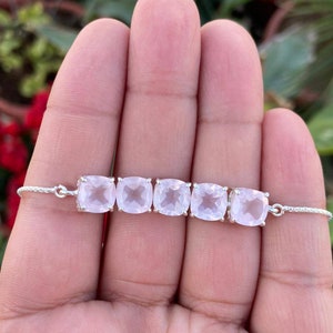 Rose Quartz Bracelet- Cushion Shape Bracelet- Pink Gemstone Bracelet- Natural Rose Quartz- Rose Quartz Jewelry