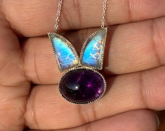 Handgemachte Sterling Silber Mondstein Amethyst Halskette - Unikat Schmuck