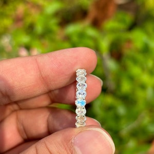 Moonstone Band Ring- Stackable Ring- Wedding Band- Rainbow Moonstone- Promise Ring- Moonstone Jewelry- Eternity Band- Natural Gemstone