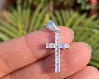 Rainbow Moonstone Cross Necklace – Sterling Silver Religious Jewelry