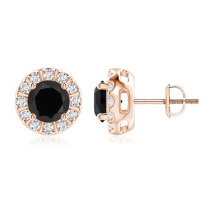 Black Onyx Earrings- Rose Gold Onyx Earrings- Black Gemstone Earrings- Round Onyx Earrings- Stud Earrings