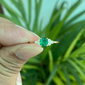 Emerald Engagement Ring- 14K Gold Emerald Ring- May Birthstone Ring- Emerald Jewelry- Anniversary Gift