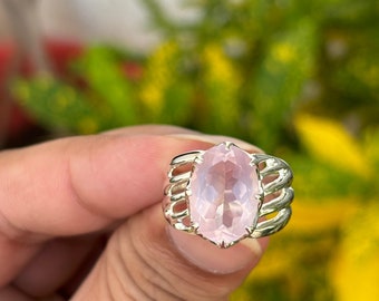 Oval Rose Quartz Ring – 925 Sterling Silver, Gemstone Jewelry