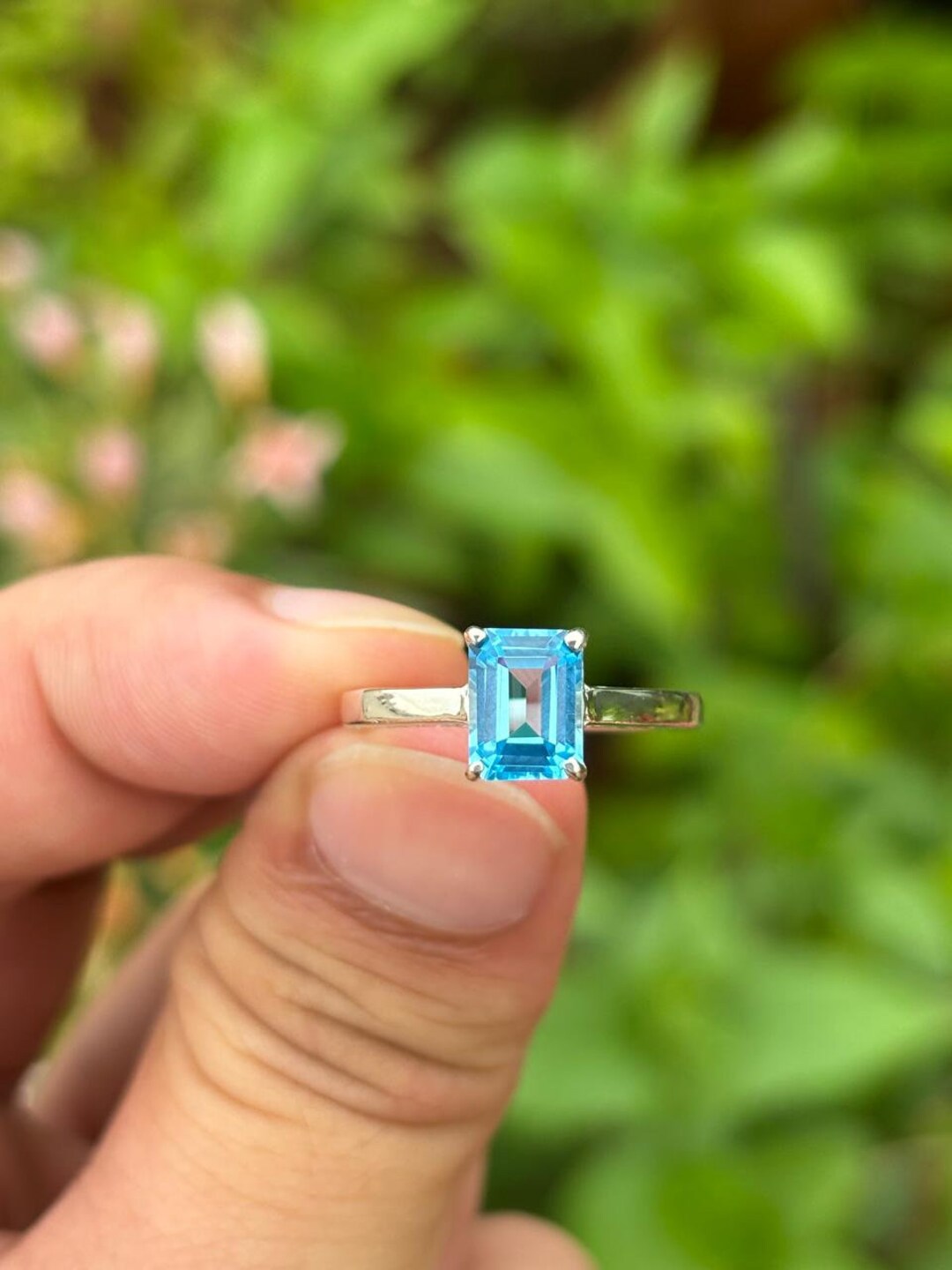 Emerald Cut Swiss Blue Topaz Ring – Sterling Silver Promise Ring - Etsy