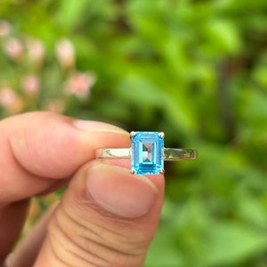 Swiss Blue Topaz Ring- Engagement Ring- Promise Ring- Silver Blue Topaz Ring- Birthstone Ring- Rings For Women- Dainty Ring- Emerald Cut