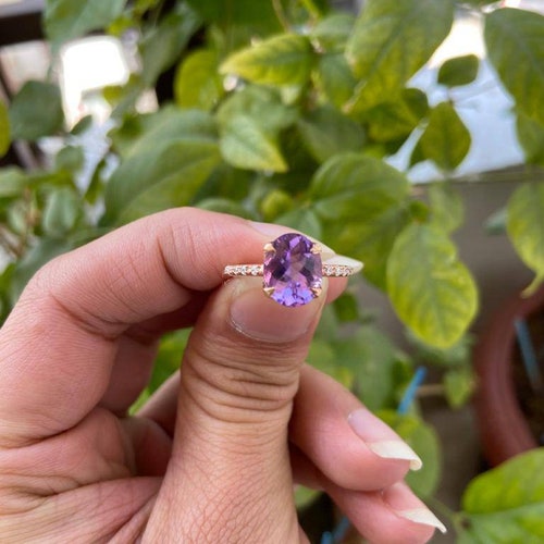 Amethyst Engagement Ring Natural Amethyst Ring Rose Gold Etsy