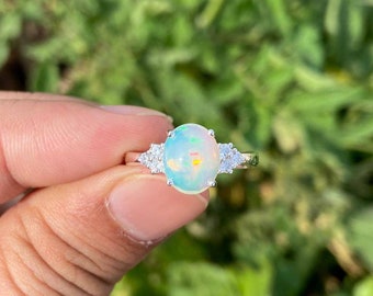 Natural Opal Sterling Silver Promise Ring – Vintage Style