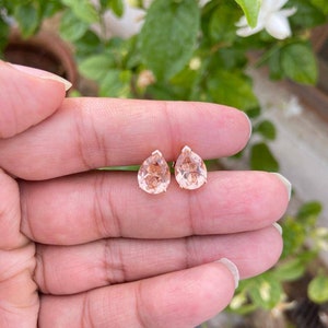 Pear Morganite Earrings- Morganite Stud Earrings- Peach Morganite Earrings
