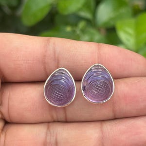 Amethyst Earrings- Unique Earrings For Women- Carved Earrings- Gemstone Earrings- Silver Amethyst Earrings- February Birthstone Earrings
