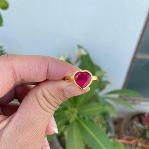 Ruby Heart Ring- 14k Gold Ruby Ring- Red Gemstone Ring- Heart Shape Ring- July Birthstone Ring- Red Heart Ring- Gift For Love
