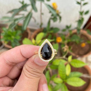 Gold Black Onyx Ring- Pear Black Onyx Ring- Black Gemstone Ring- Natural Black Onyx Ring
