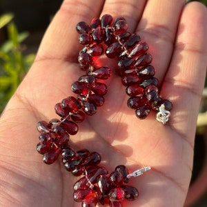 Garnet Beads Bracelet- Faceted Beads- Garnet Drops- Silver Garnet Bracelet- Bracelets For Women- Gift For Her- Red Gemstone Beads
