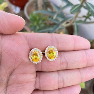 Boucles d’oreilles saphir jaunes - Boucles d’oreilles saphir or- Boucles d’oreilles gemme jaunes- Boucles d’oreilles saphir ovales